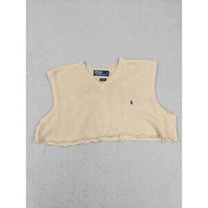 Polo Ralph Lauren Sweater‎ Vest Womens XL Beige Cotton Knit V Neck Crop Top